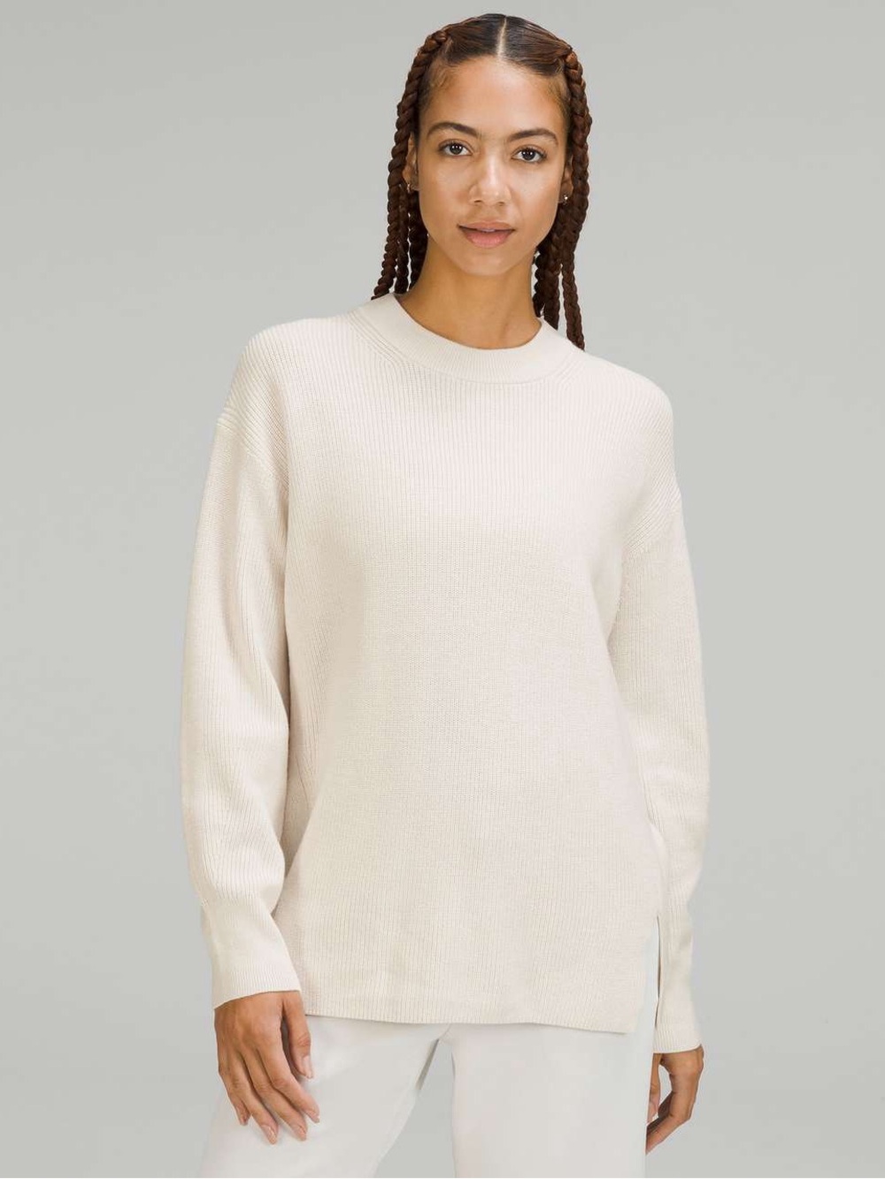 Lululemon Merino Wool Blend Ribbed Crewneck Sweater in White Opal Size 12